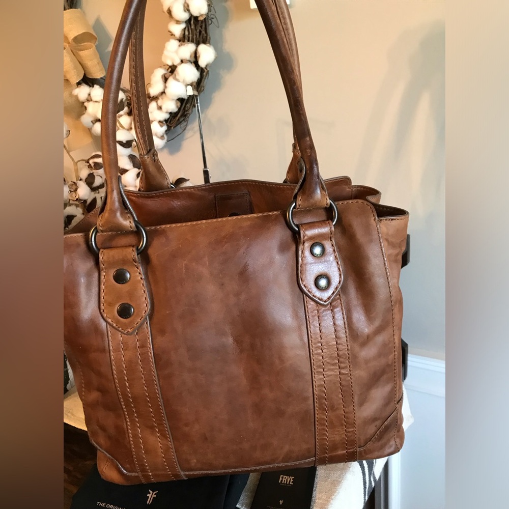 NWT Frye Melissa Leather Cognac Brown Tote Shoulder Bag Retail $398 - Picture 5 of 12